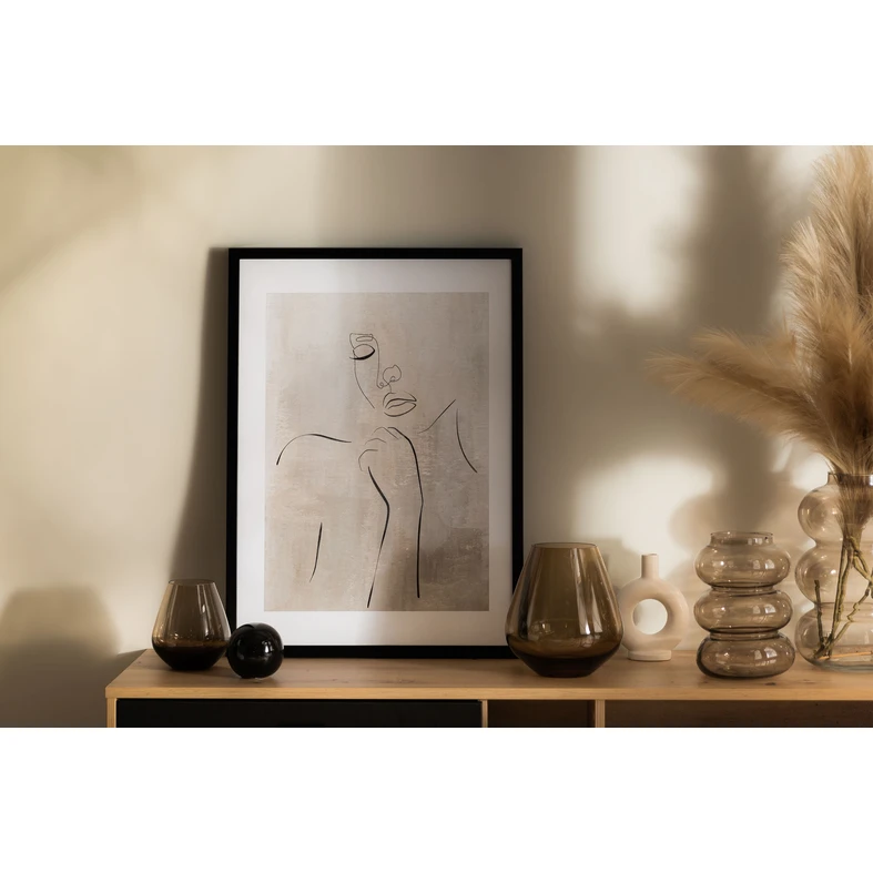 Obraz v čiernom ráme tvár GREY LINEAR 50x70 cm