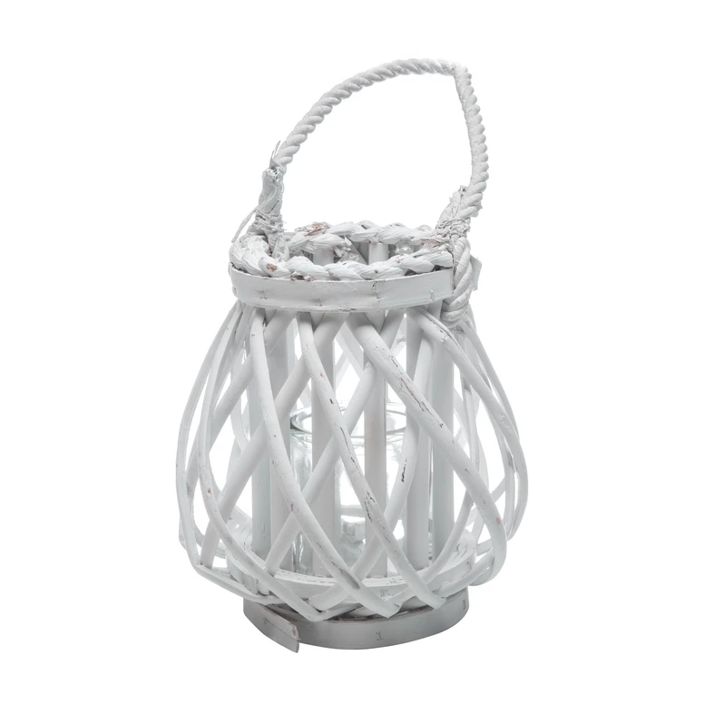 Prútený lampáš biely 19x20 cm