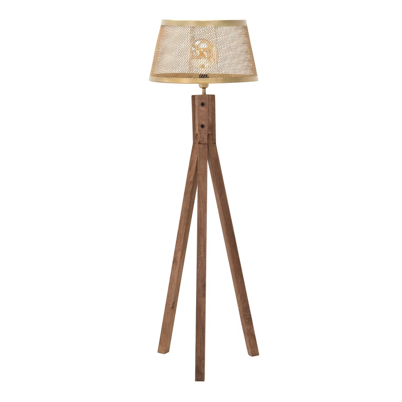Lampa na drevenej trojnožke tienidlo mosadz FREDERIK