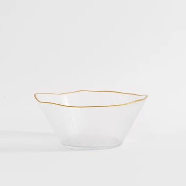 Sklenená miska so zlatým okrajom 21x9 cm
