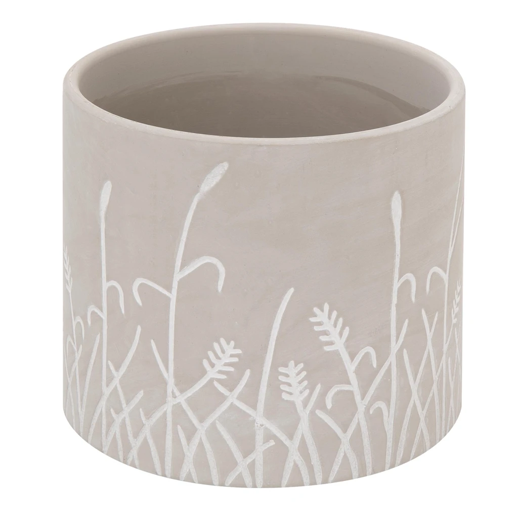 Obal na črepník s motívom kvetov sivý 13 x 12cm