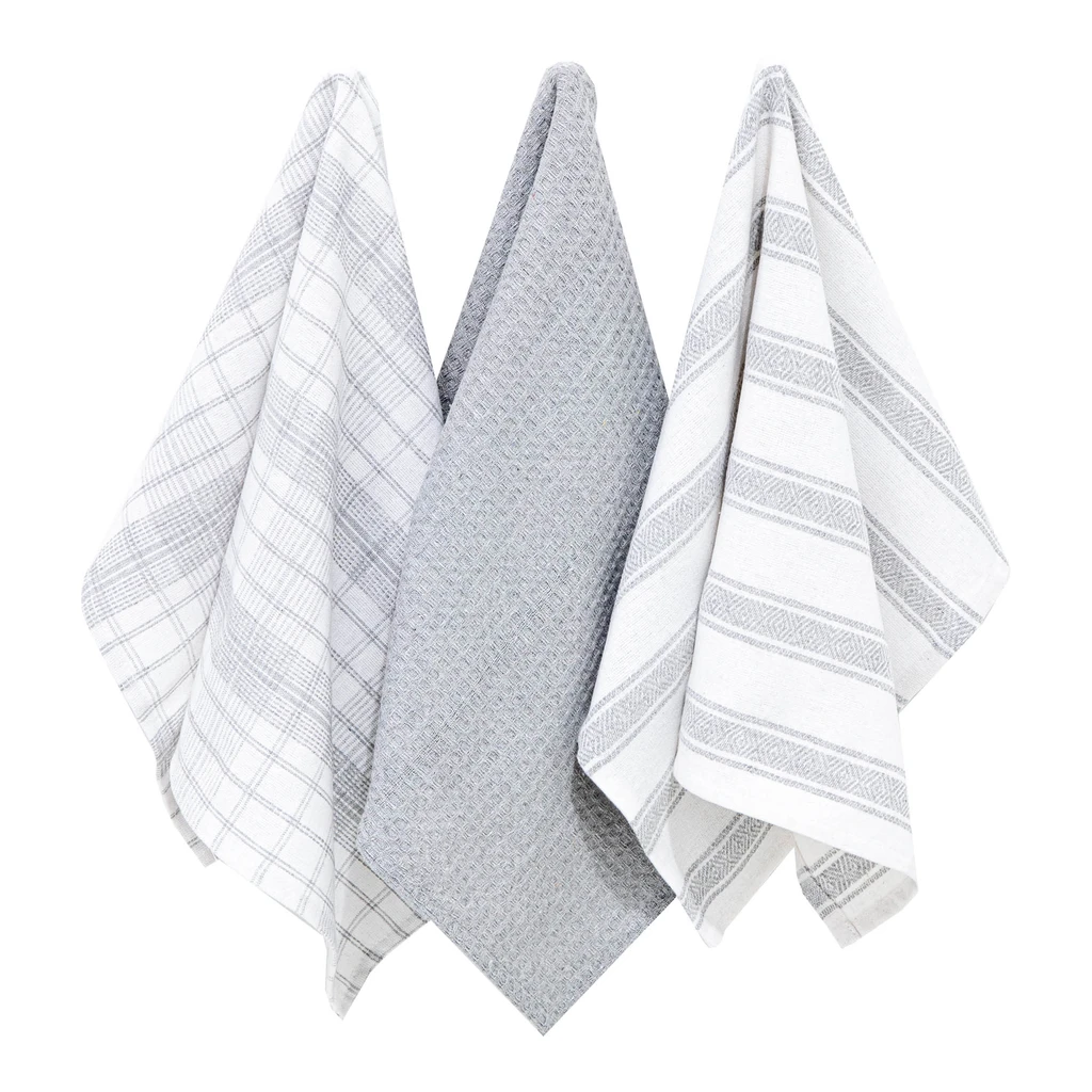 Sada 3 bavlnených kuchynských utierok v sivej farbe 40x60 cm