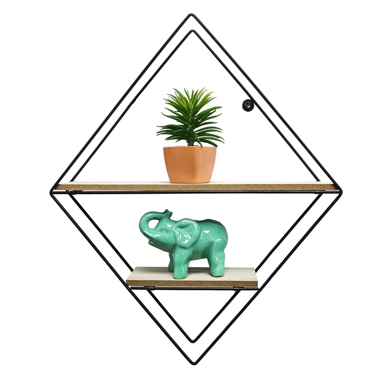 Kovová polica čierna kosoštvorec 46x40 cm