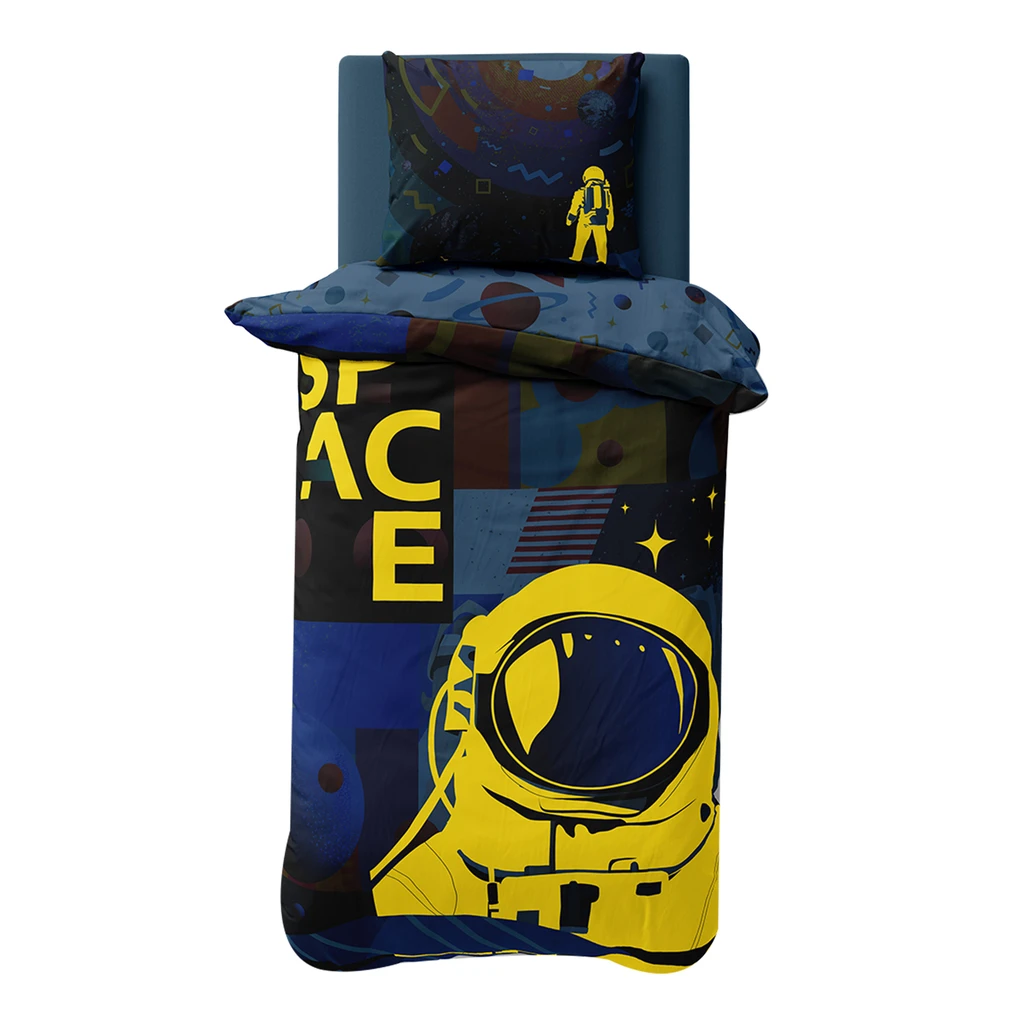 Detské obliečky so svietiacim efektom tmavomodré FLUO KOZMONAUT 140x200 cm