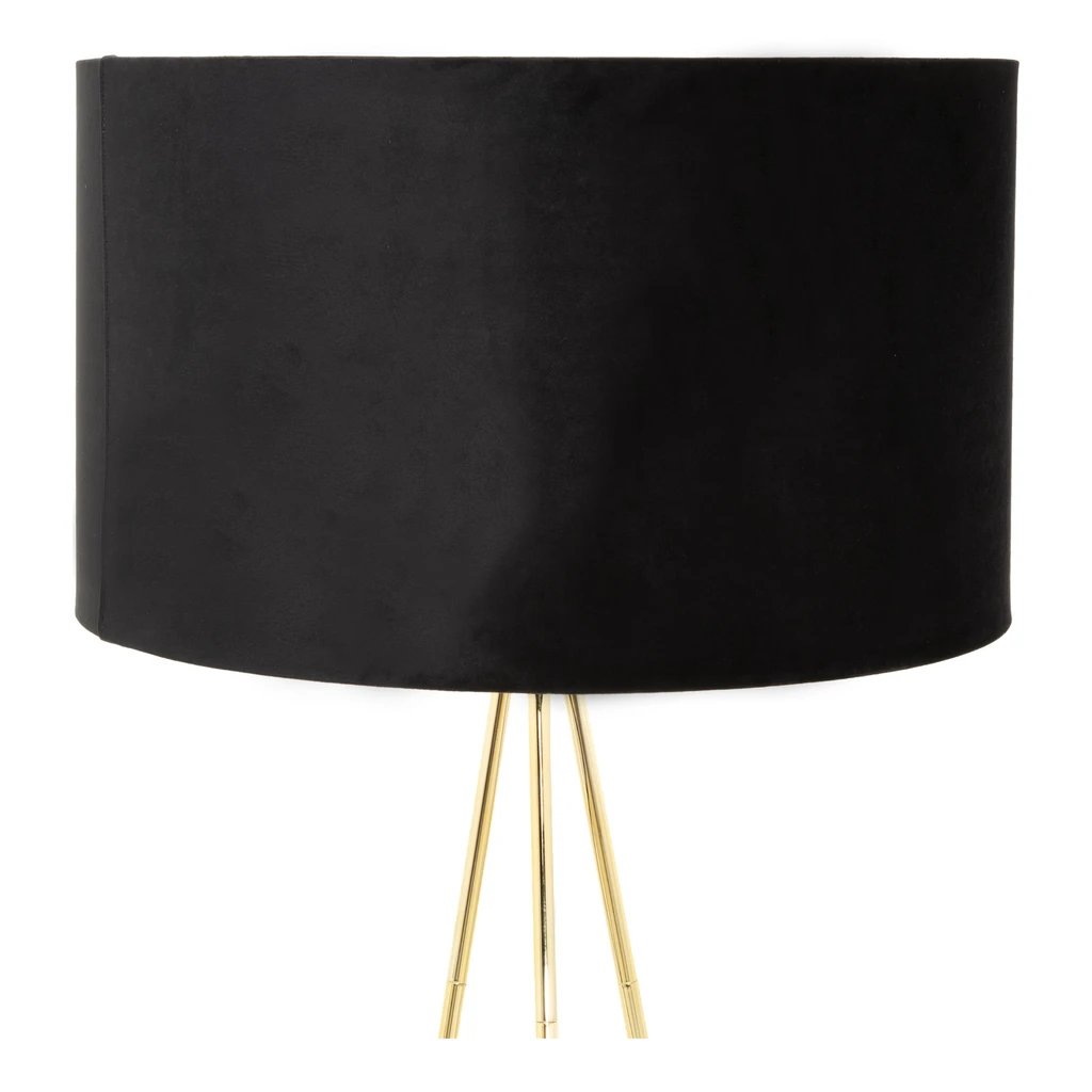 Lampa na zlatej trojnožke, čierne velúrové tienidlo INGA