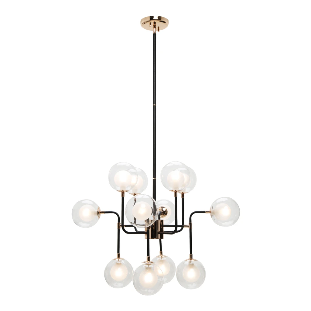 Čierno-zlatý luster RIANO 70 cm s priehľadným tienidlom