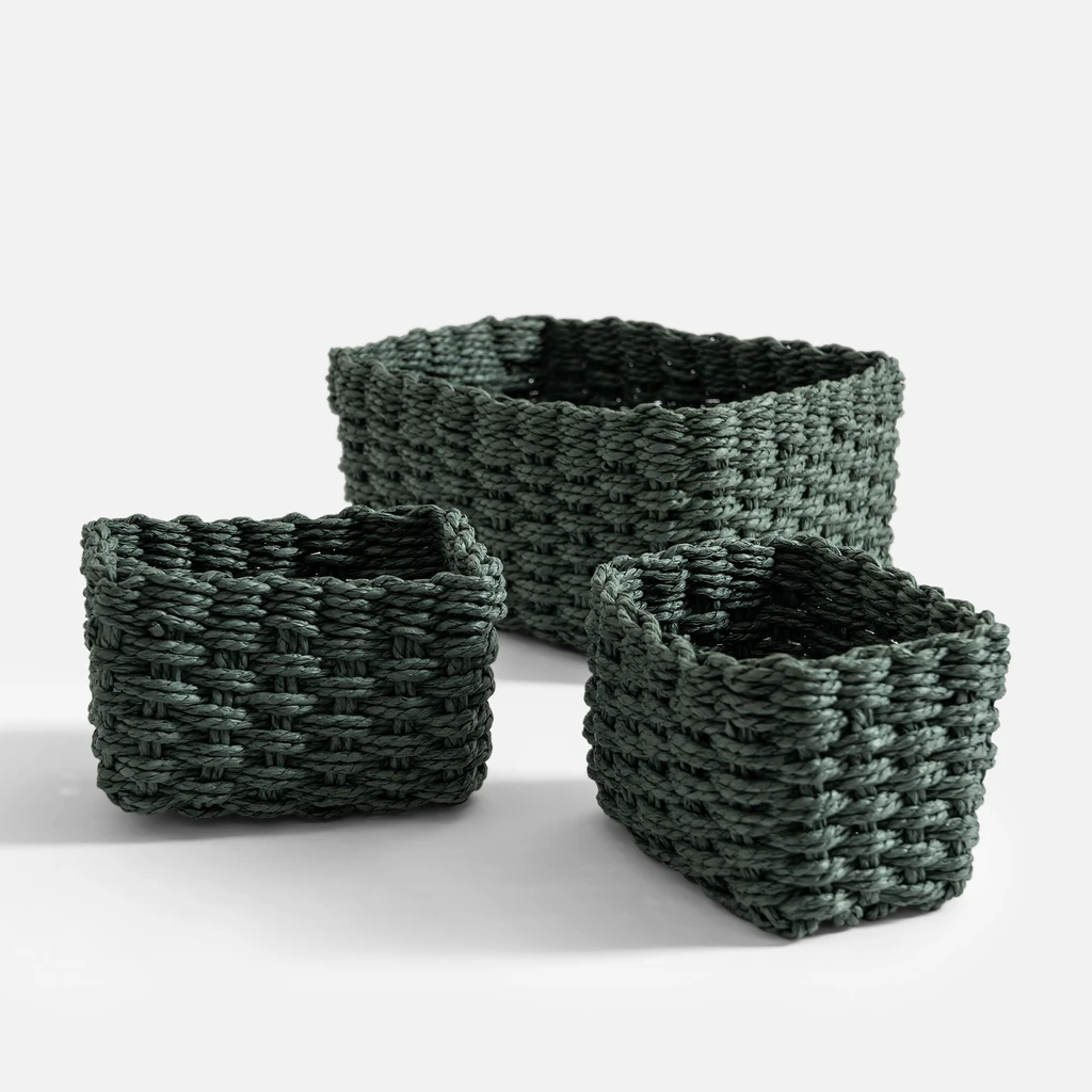 Súprava 3 úložných košov v zelenej farbe