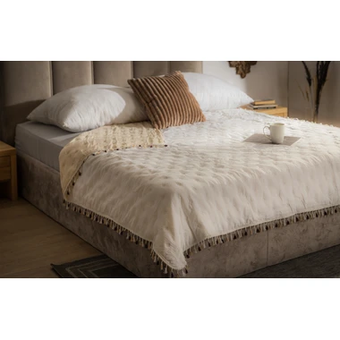 Prehoz na posteľ FRINGLE bielo-béžový 220x200 cm