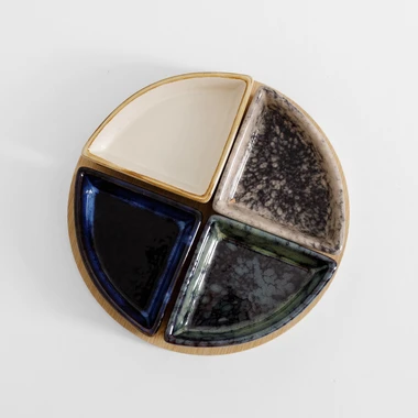 Súprava 4 misiek na okrúhlom bambusovom podstavci 21,5 cm