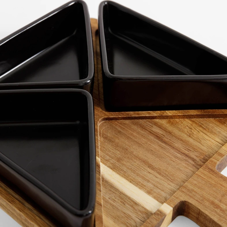 Súprava 4 misiek na akáciovom podnose