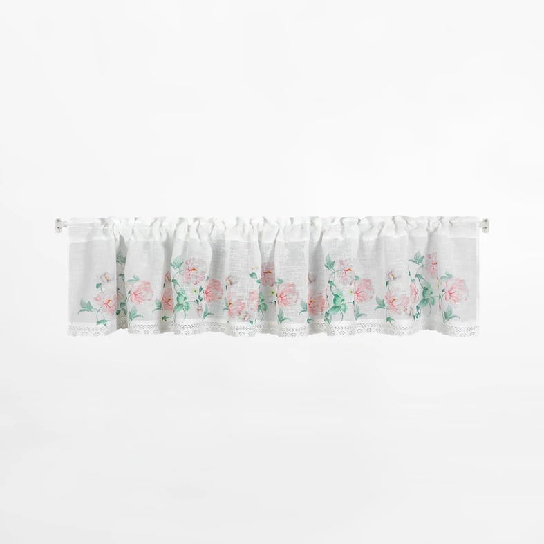 Biała firana do kuchni z kwiatowym wzorem