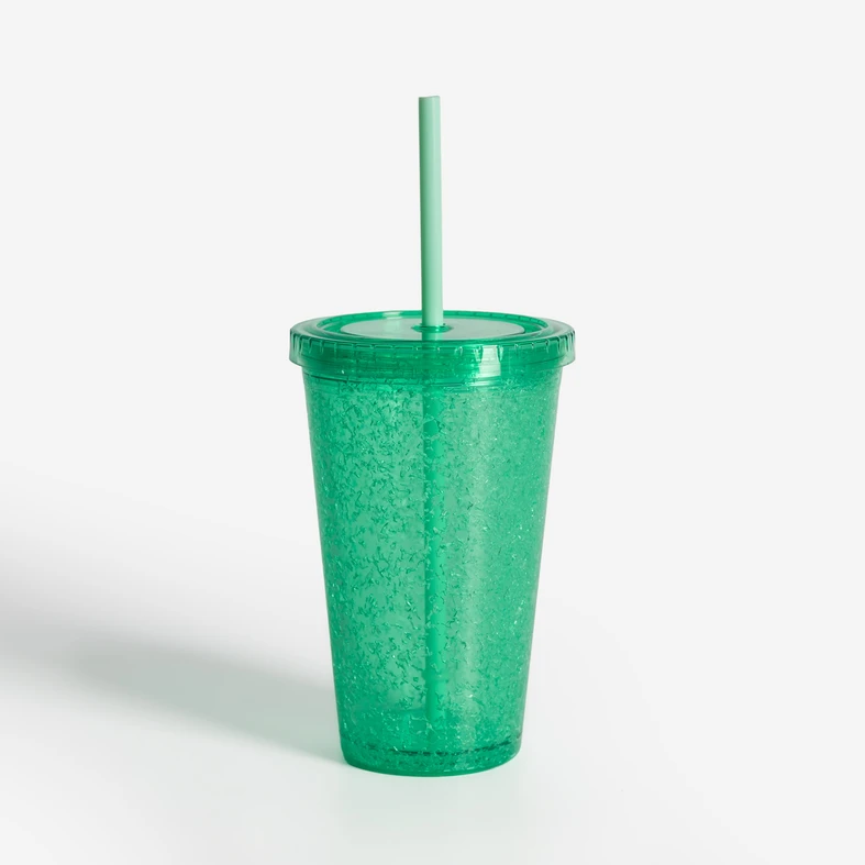 Kubek plastikowy ze słomką zielony 500 ml