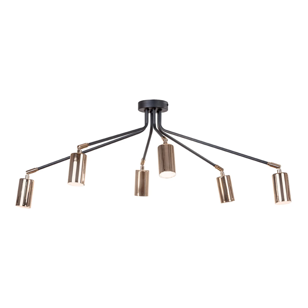 Stropná lampa loftová 6-bodová čierno-zlatá ORBIT