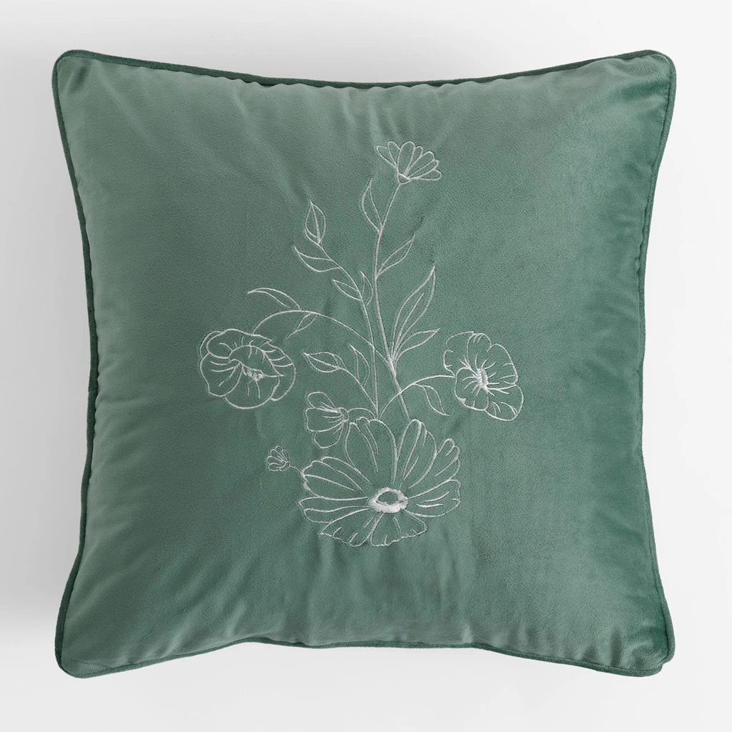 Welurowa poszewka zielona w kwiaty