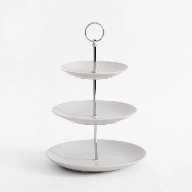 Porcelánový 3-poschodový servírovací tanier biely 35 cm