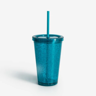 Plastový pohár so slamkou modrý 500 ml