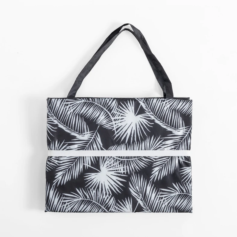 Plážová podložka so vzorom listov, čierna, 50x160 cm