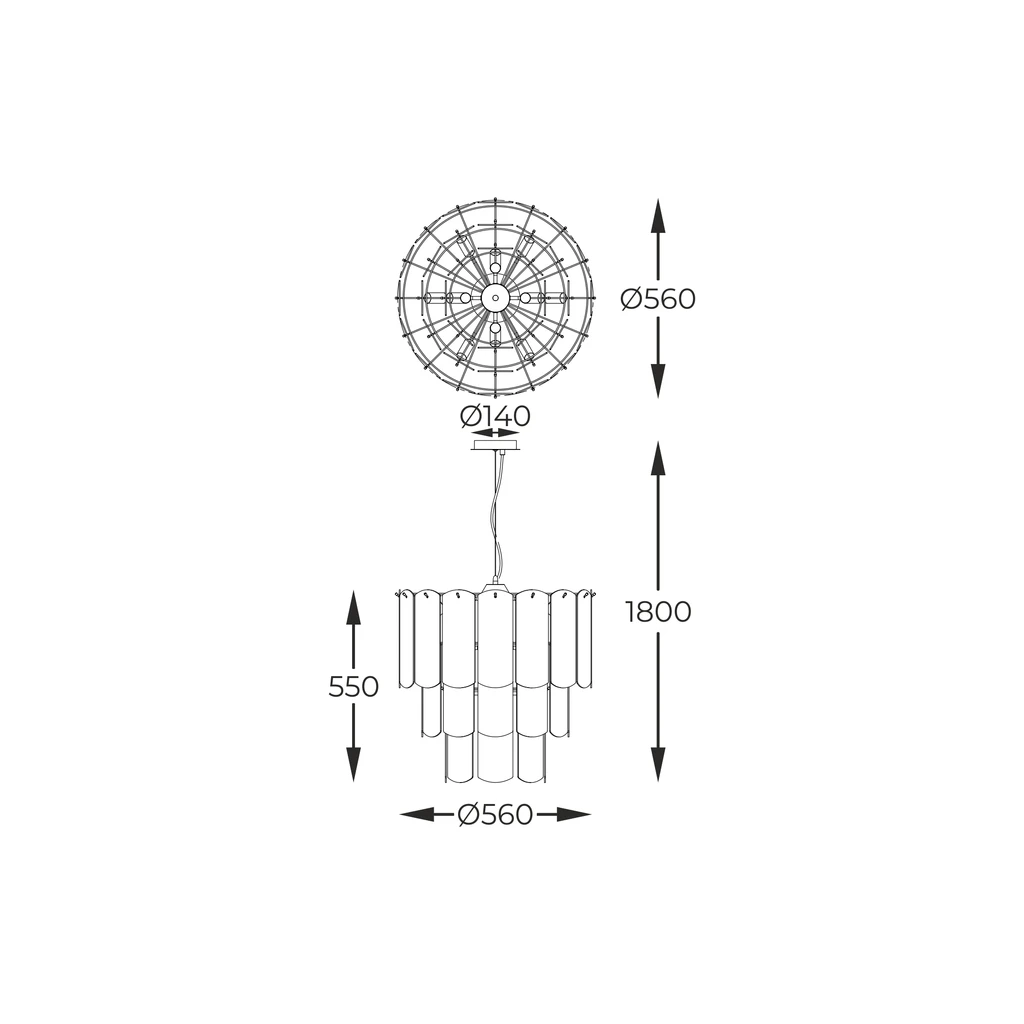 Lampa NIRA posiada okrągłą podstawę i złoty stelaż. Jej średnica to 56 cm.
