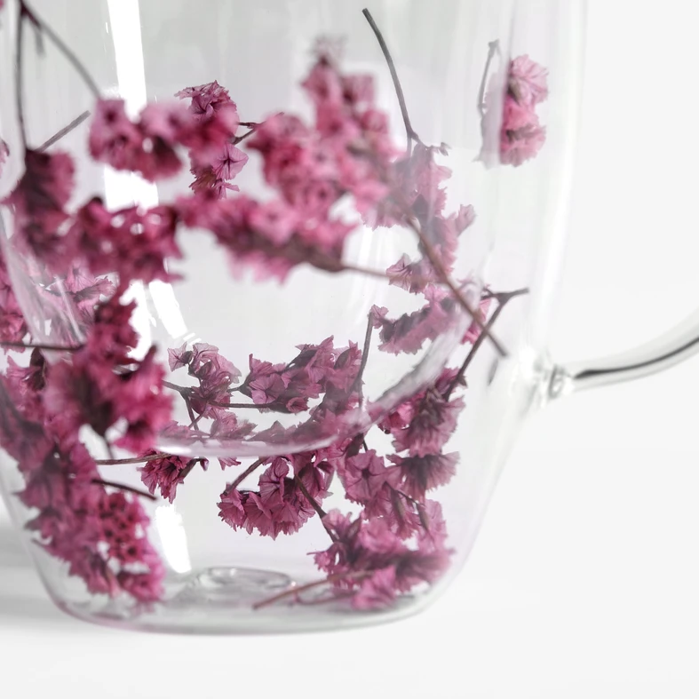 Dvojstenný sklenený hrnček RUŽOVÉ KVETY 350 ml