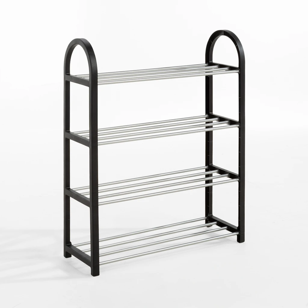 Czarno-srebrny regał na buty