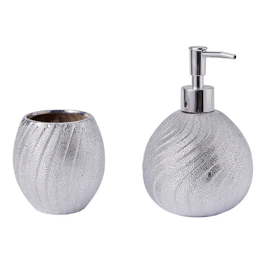 Kúpeľňový pohár na kefky keramický strieborný, 8,5 cm