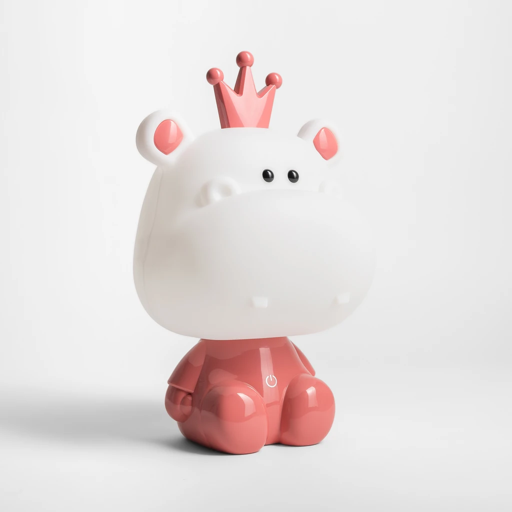 Lampka nocna HIPOPOTAM LED w różowym kolorze z 3 stopniami przyciemniania.