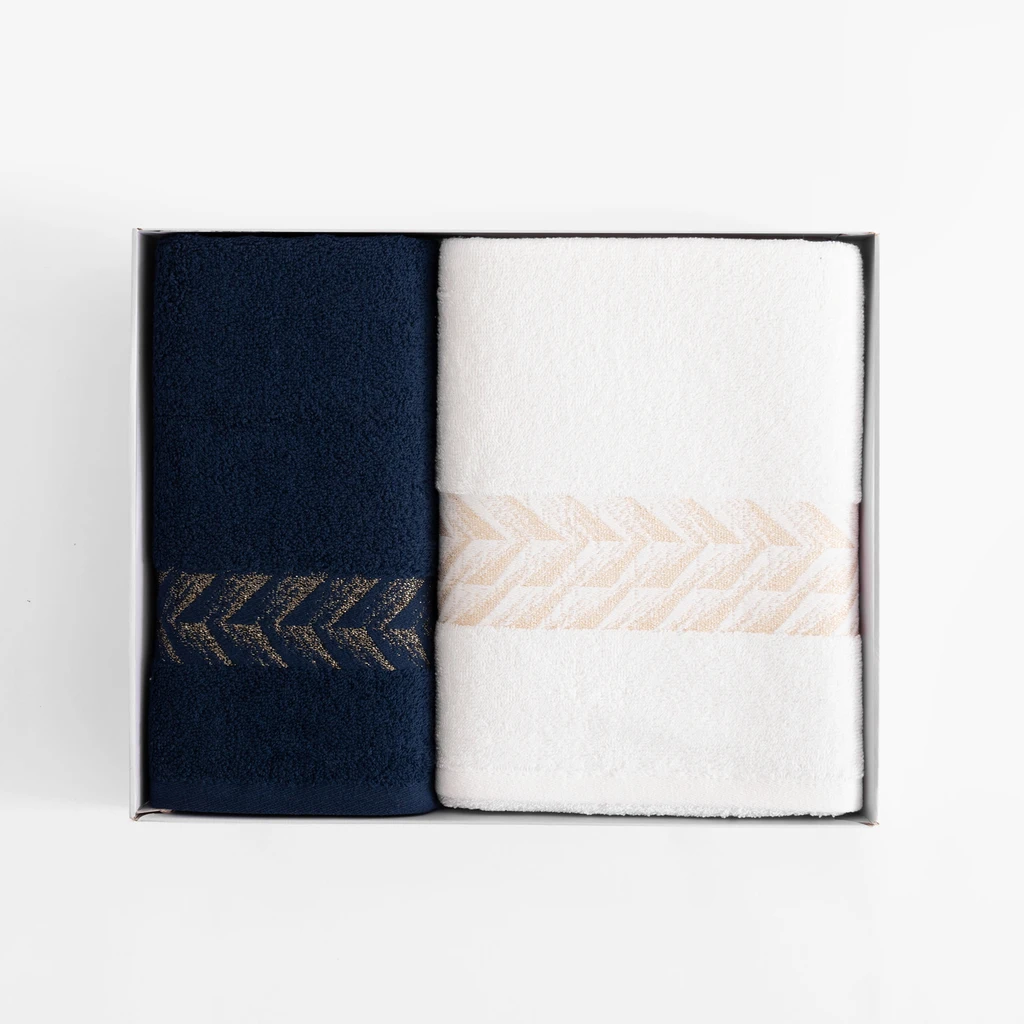 Súprava 2 uterákov biela/tmavomodrá GLOW