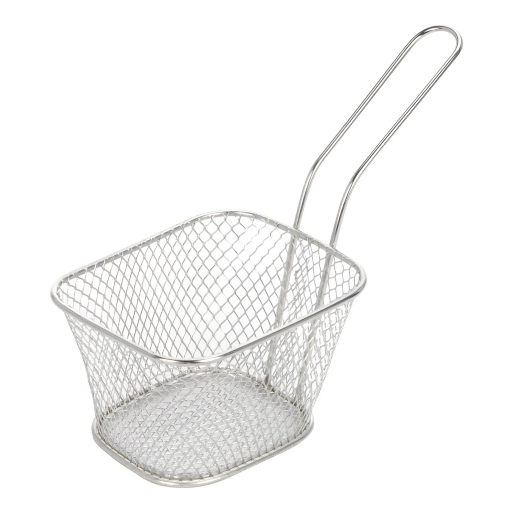 Košík z nehrdzavejúcej ocele s rukoväťou na servírovanie hranoliek malý
