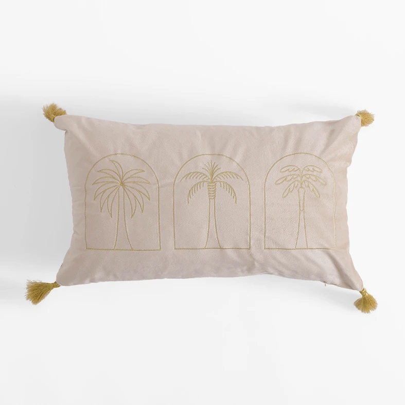 Prostokątna poszewka welurowa ze złotą palmą