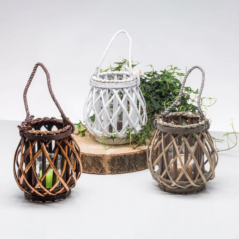 Prútený lampáš biely 19x20 cm