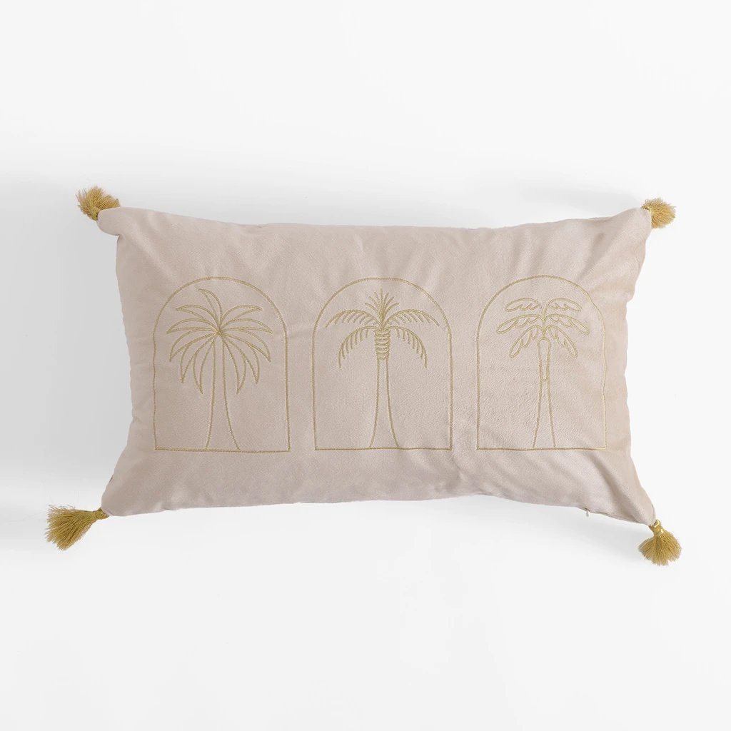 Prostokątna poszewka welurowa ze złotą palmą