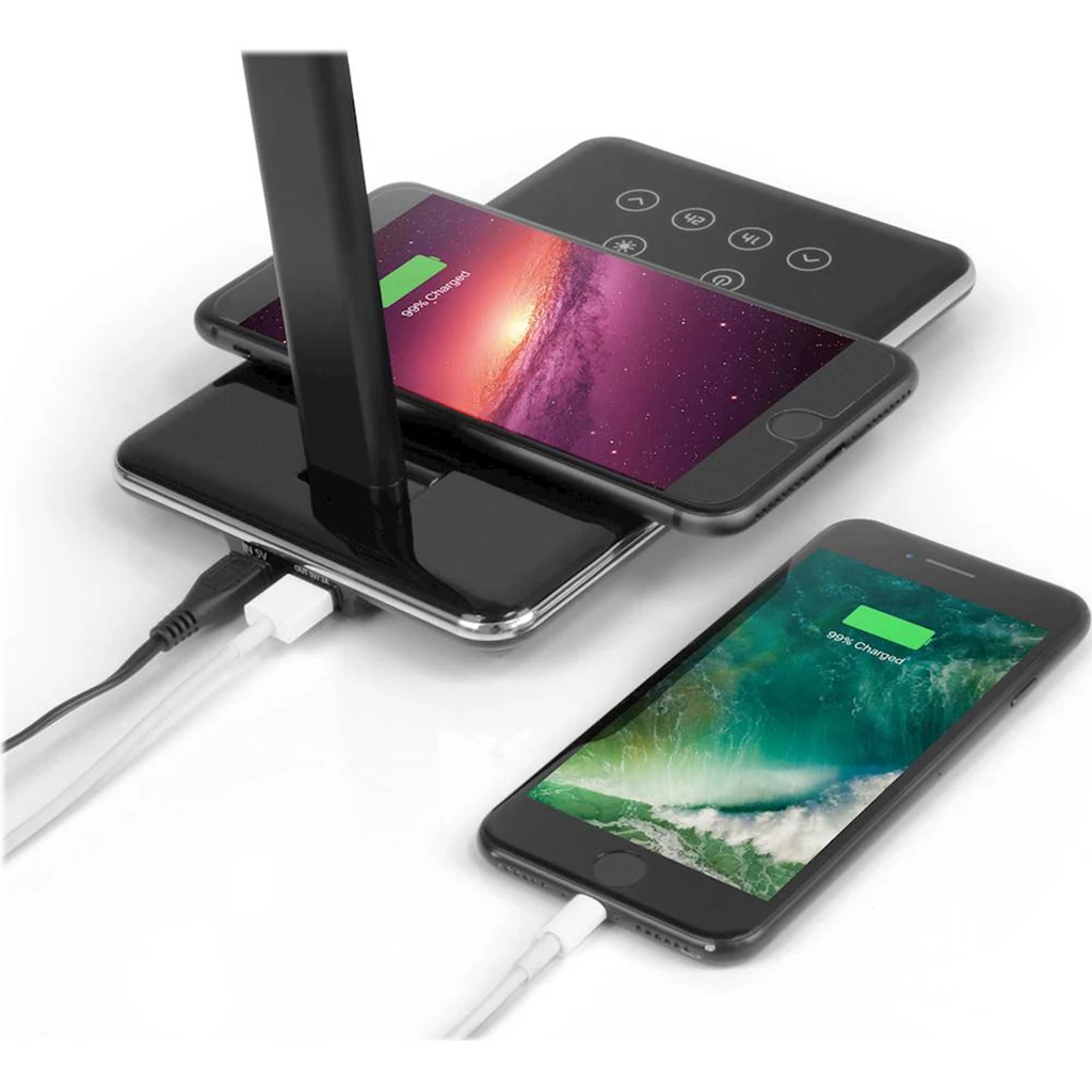 Čierna stolná lampa LED CLARA s indukčnou nabíjačkou