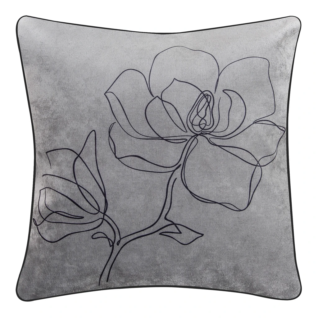 Ozdobný vankúš sivý FLOWER LINE 45 x 45 cm