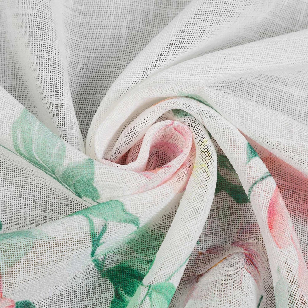 Firana biała do kuchni z kwiatowym wzorem