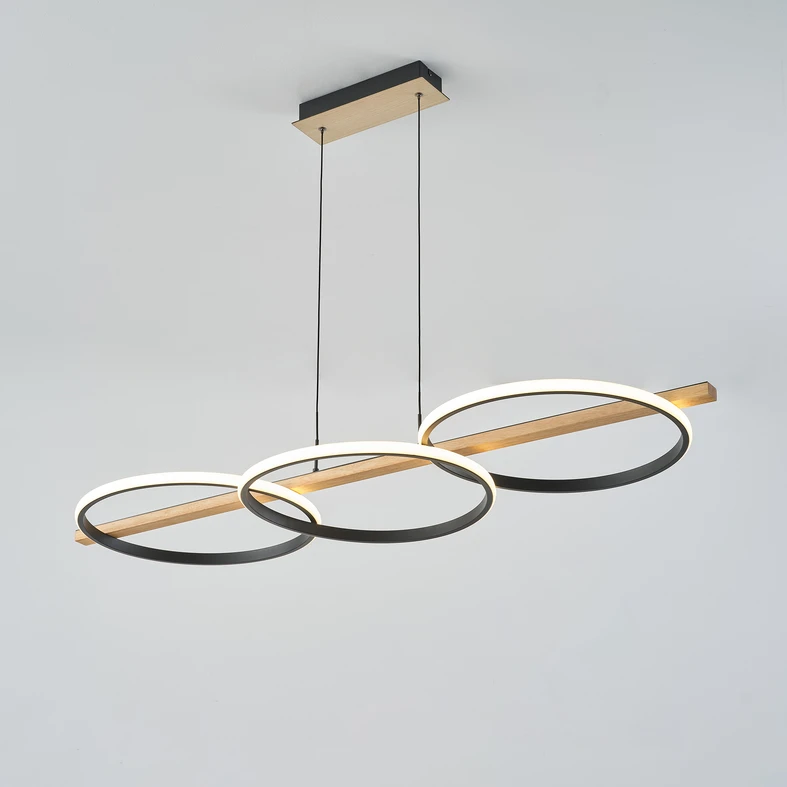 Závesné LED svietidlo 3 krúžky svetlé drevo čierne ALMERIA