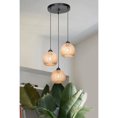 Závesné svietidlo YUMAK 3 boho pletené béžovo-čierne