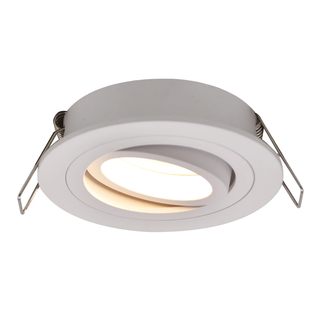 Reflektor podtynkowy CHUCK posiada oprawę w kształcie okrągłej kryzy w białym kolorze. Dzięki możliwości regulacji miejsca padania światła można dowolnie kreować atmosferę we wnętrzu.