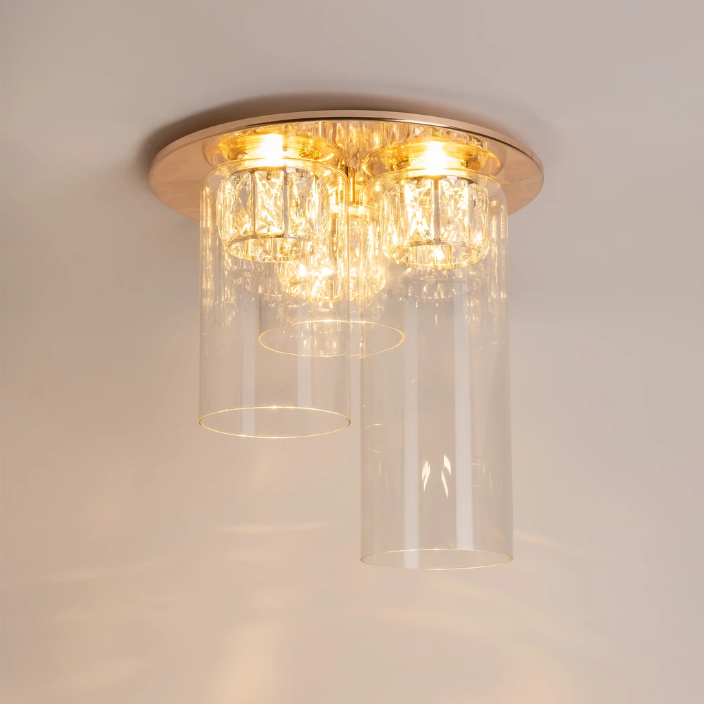 LED stropné svietidlo francúzske zlato GEM, 3 sklenené tienidlá