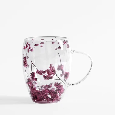 Dvojstenný sklenený hrnček RUŽOVÉ KVETY 350 ml