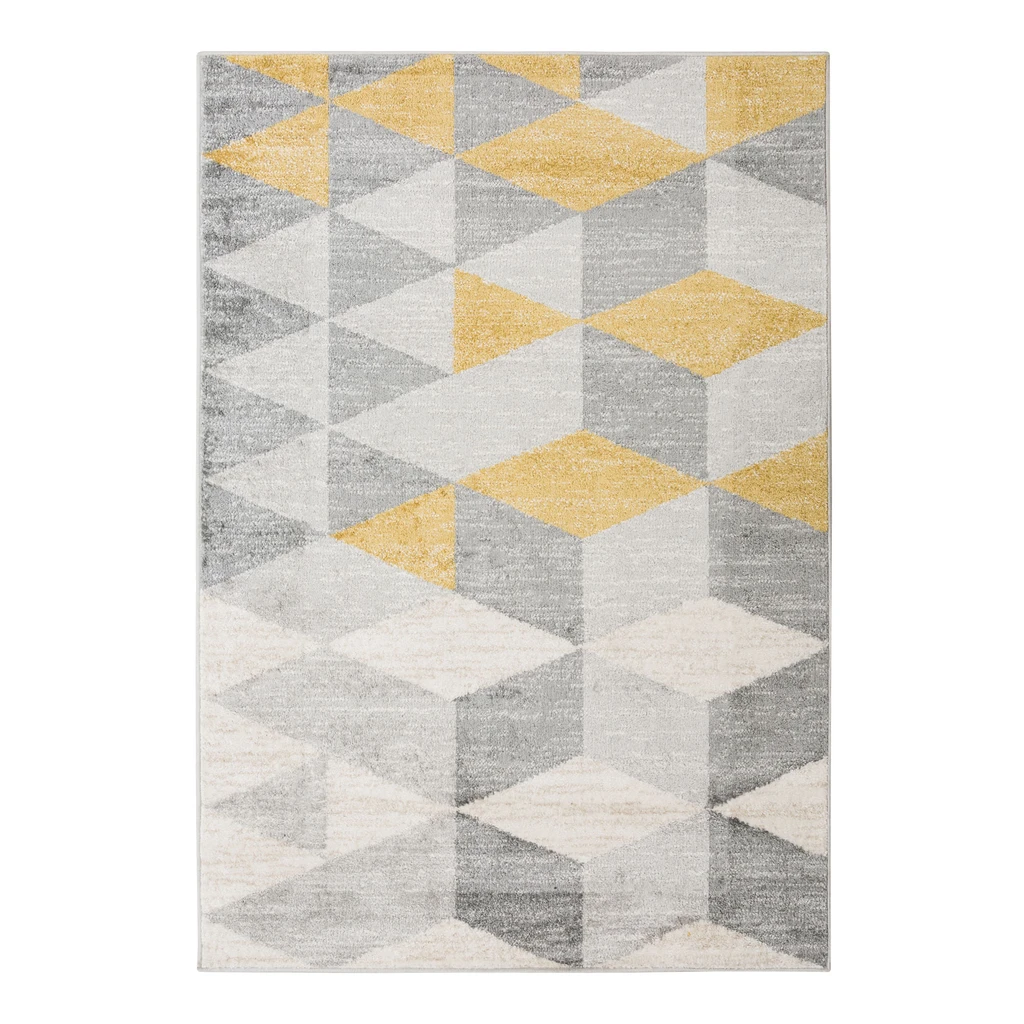 Koberec MILANO do obývacej izby v kosoštvorce, žlto-sivý 120x170 cm