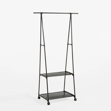 Stojací vešiak s policami, čierny, 84x48x156 cm