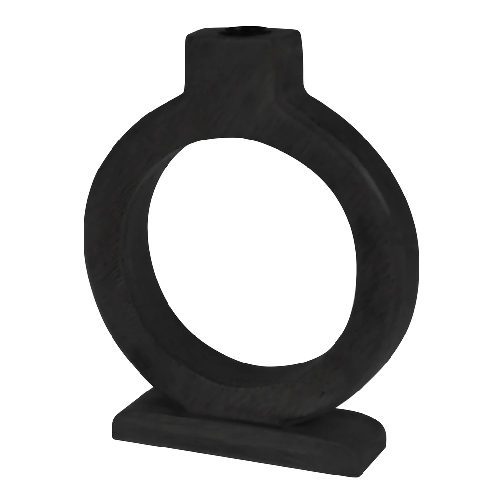 Drevený svietnik na jednu sviečku, čierny 21 cm