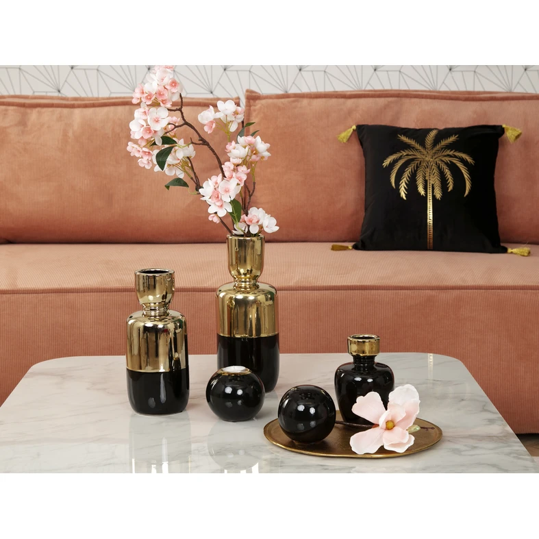 Čierno-zlatý svietnik guľa 8,8 cm