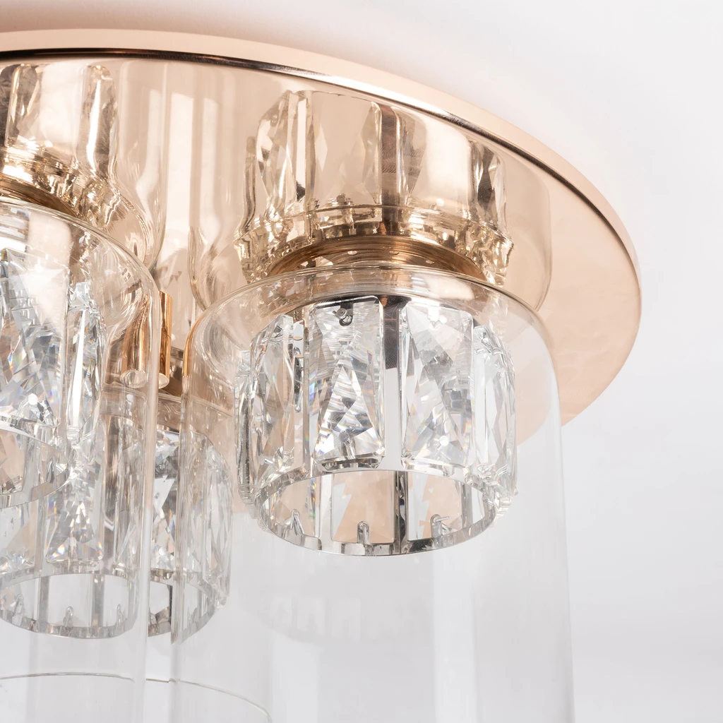 LED stropné svietidlo francúzske zlato GEM, 3 sklenené tienidlá