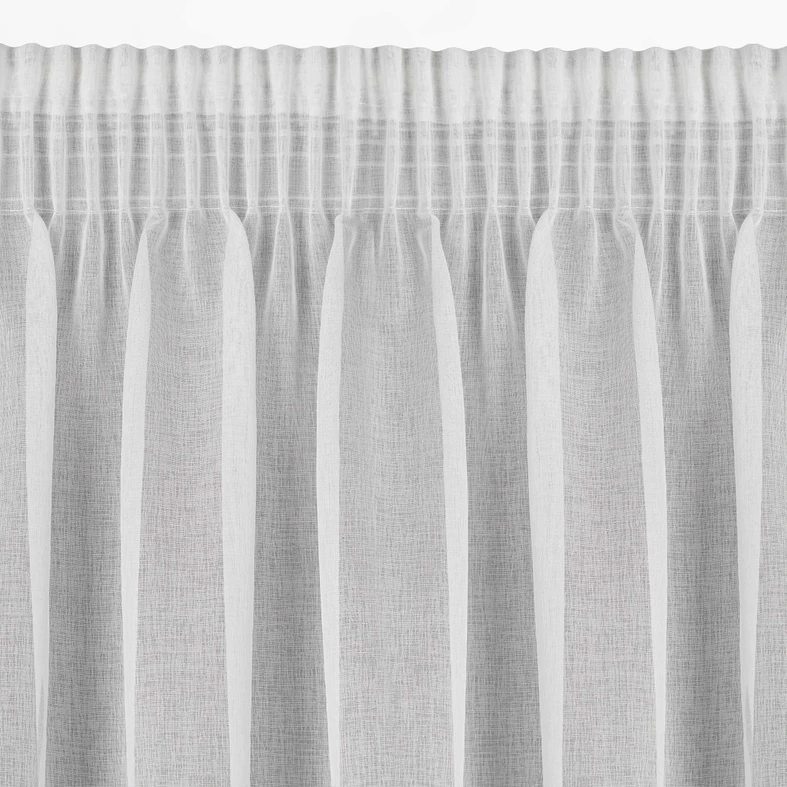 Biała zasłona na taśmie ze wzorem stalowych listków