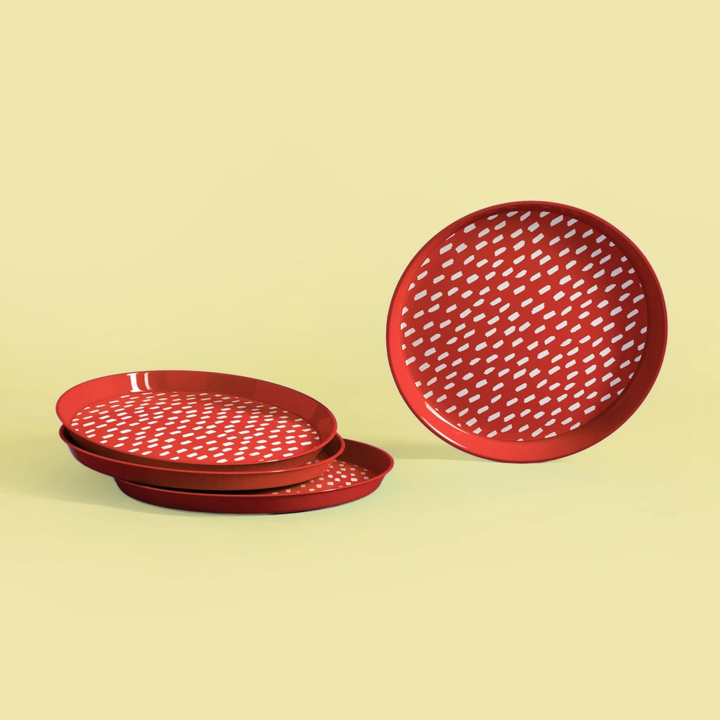 Súprava 4 plastových tanierov červená, 21 cm
