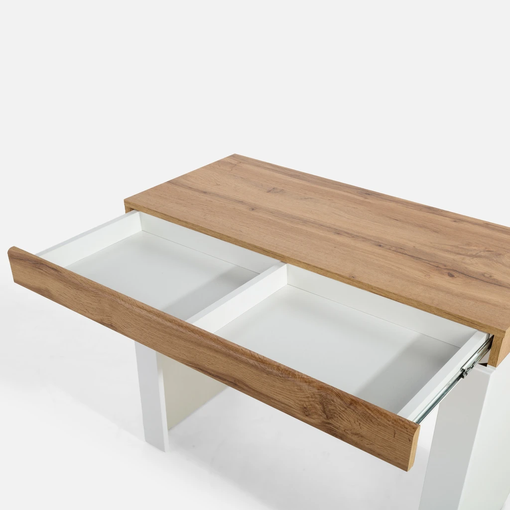 Biała toaletka z szufladą ukrytą w blacie