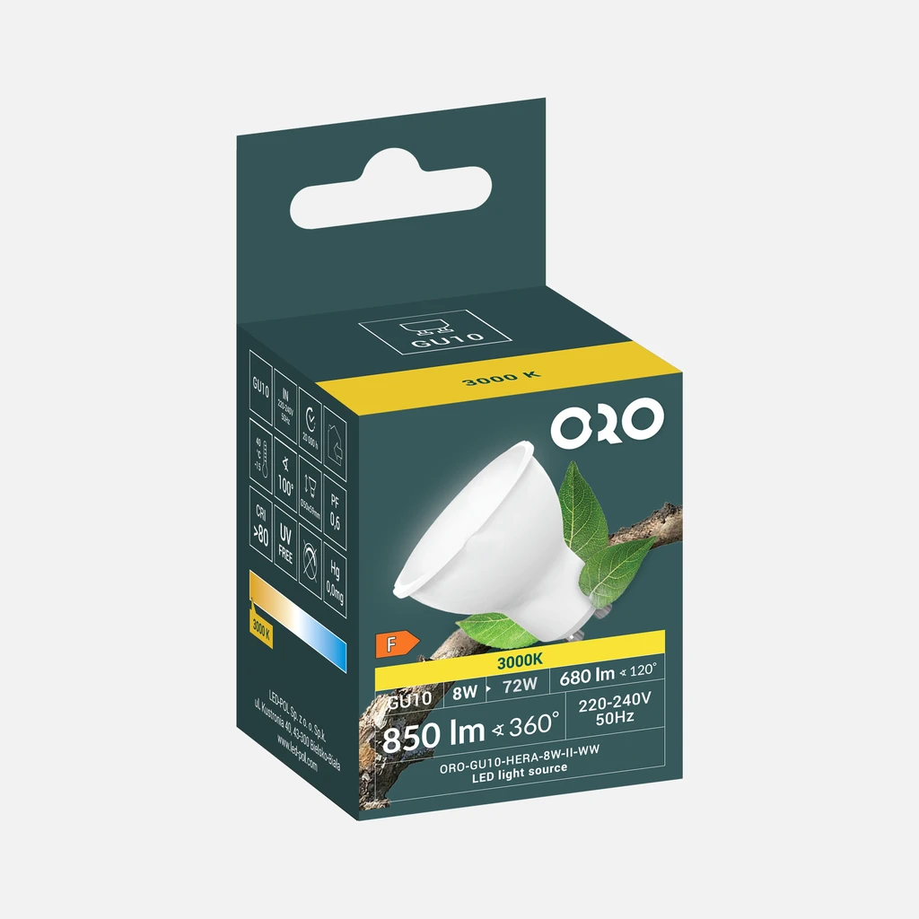 Žiarovka LED GU10 8W teplá farba ORO-GU10-HERA-8W-II