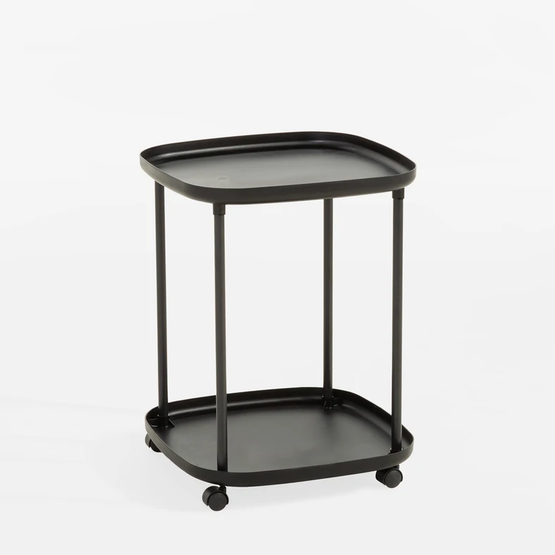 Príručný stolík na kolieskach s 2 poličkami, čierny, 39x50 cm