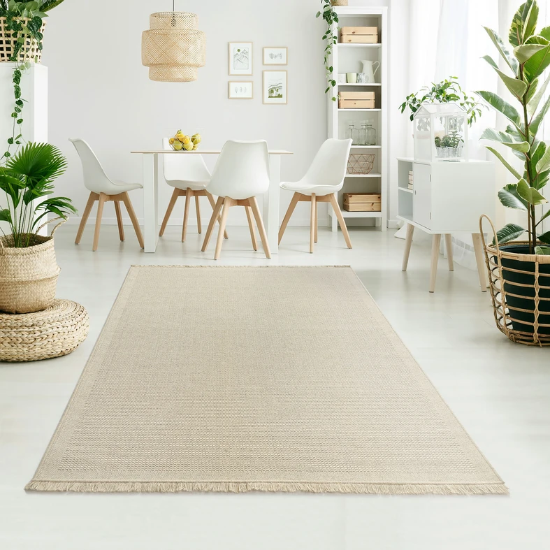 Vlnený koberec WOOL so strapcami svetlobéžový 120x170 cm